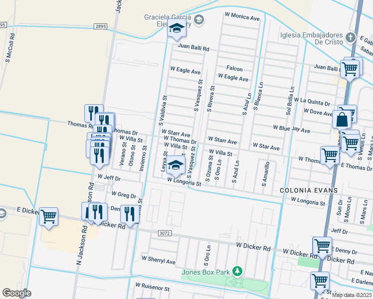 map of restaurants, bars, coffee shops, grocery stores, and more near 6608 South Rios Street in Pharr