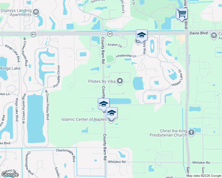 map of restaurants, bars, coffee shops, grocery stores, and more near 2301 County Barn Road in Naples