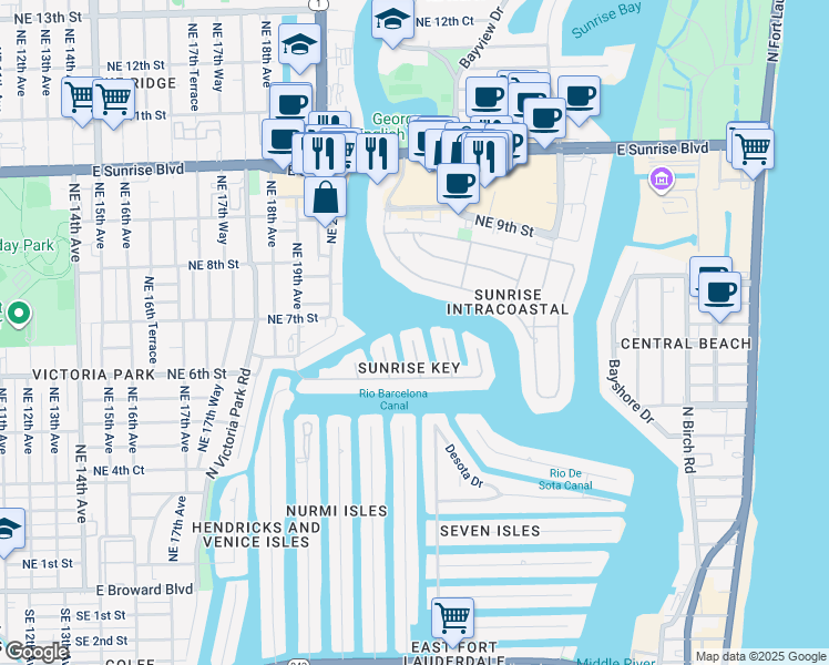 map of restaurants, bars, coffee shops, grocery stores, and more near 640 3rd Key Drive in Fort Lauderdale