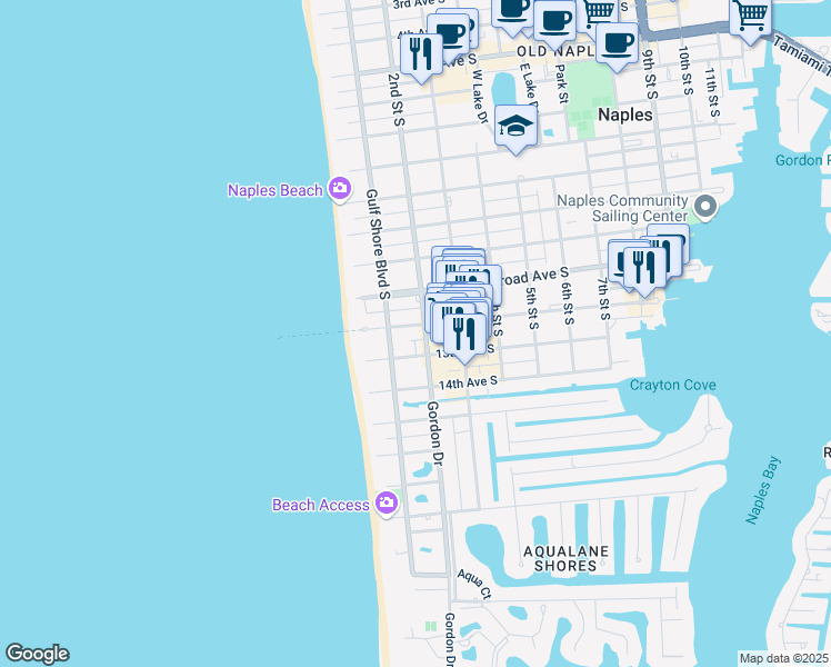 map of restaurants, bars, coffee shops, grocery stores, and more near 1222 Gordon Drive in Naples
