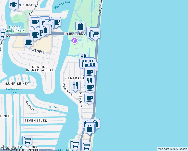 map of restaurants, bars, coffee shops, grocery stores, and more near in Fort Lauderdale