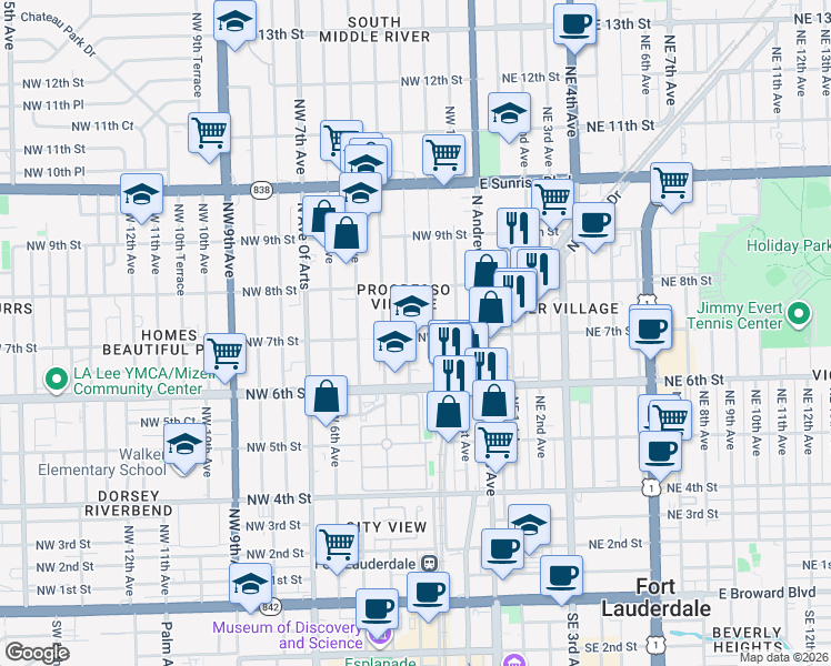 map of restaurants, bars, coffee shops, grocery stores, and more near 700 Northwest 3rd Avenue in Fort Lauderdale