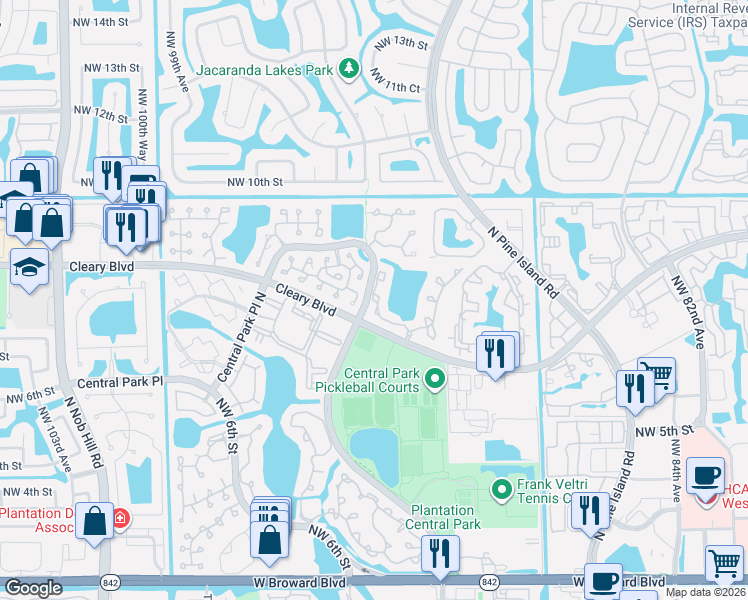 map of restaurants, bars, coffee shops, grocery stores, and more near 757 Northwest 92nd Avenue in Plantation