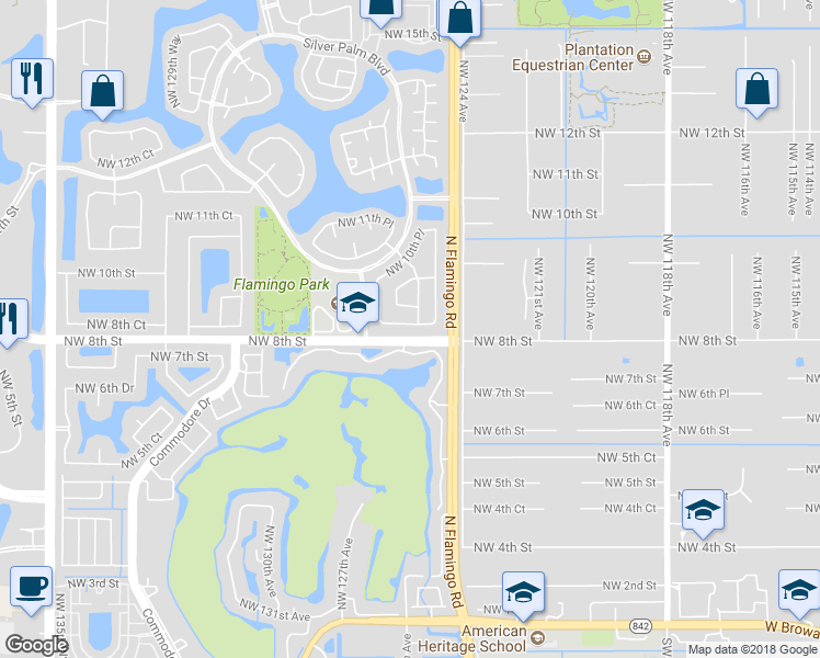 map of restaurants, bars, coffee shops, grocery stores, and more near 12510 Northwest 10th Street in Sunrise