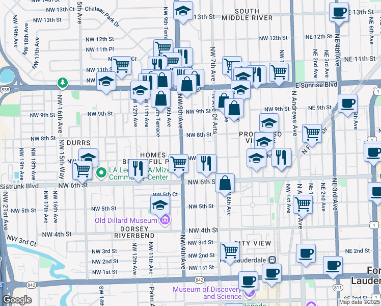 map of restaurants, bars, coffee shops, grocery stores, and more near 702 Northwest 8th Avenue in Fort Lauderdale