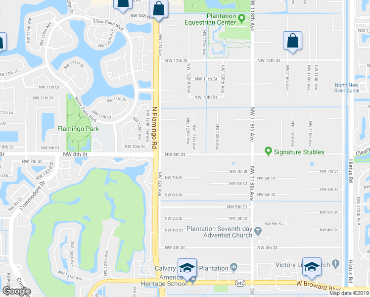 map of restaurants, bars, coffee shops, grocery stores, and more near 801 Northwest 122nd Avenue in Plantation