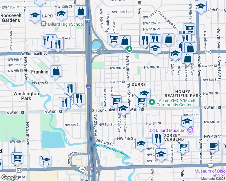 map of restaurants, bars, coffee shops, grocery stores, and more near 1723 Northwest 7th Court in Fort Lauderdale