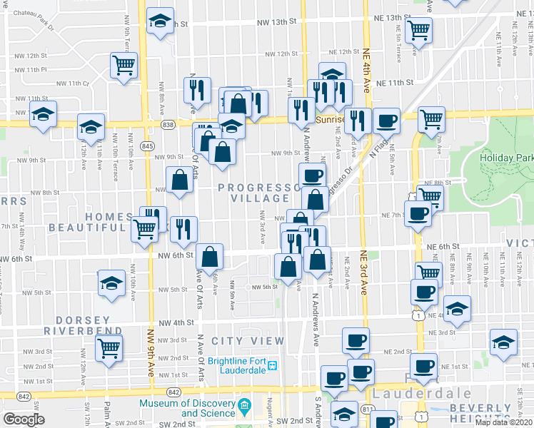 map of restaurants, bars, coffee shops, grocery stores, and more near 700 Northwest 3rd Avenue in Fort Lauderdale