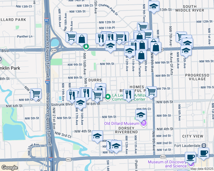 map of restaurants, bars, coffee shops, grocery stores, and more near 1331 Northwest 7th Street in Fort Lauderdale