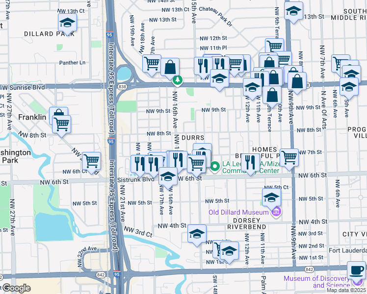 map of restaurants, bars, coffee shops, grocery stores, and more near 709 Northwest 15th Terrace in Fort Lauderdale