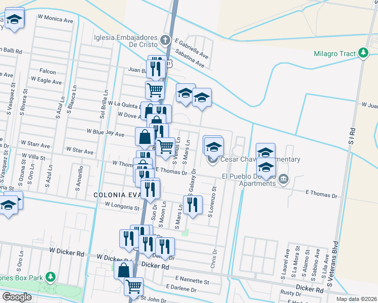 map of restaurants, bars, coffee shops, grocery stores, and more near 6401 South Mars Lane in Pharr