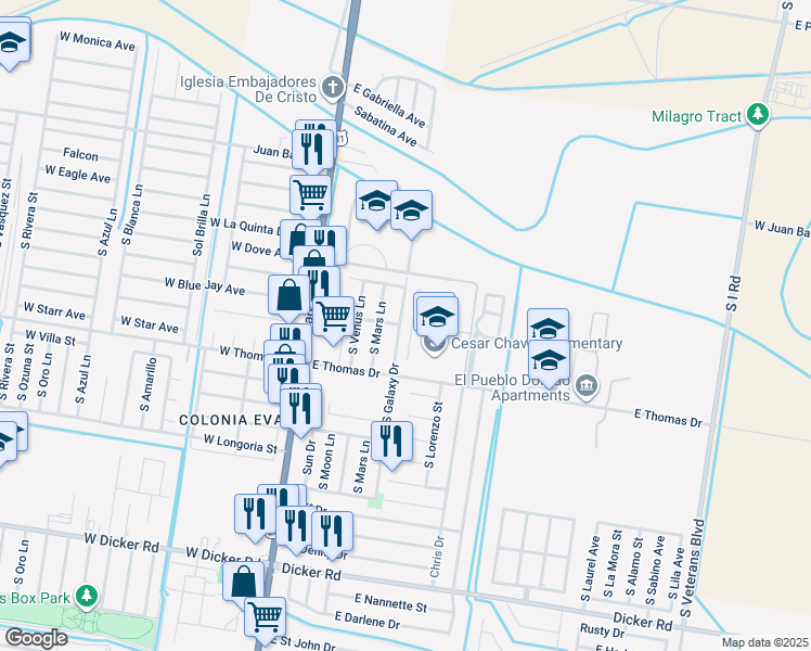 map of restaurants, bars, coffee shops, grocery stores, and more near 6311 South Galaxy Drive in Pharr