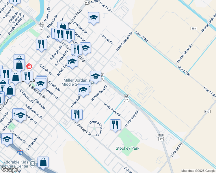 map of restaurants, bars, coffee shops, grocery stores, and more near 900 East Business 77 in San Benito