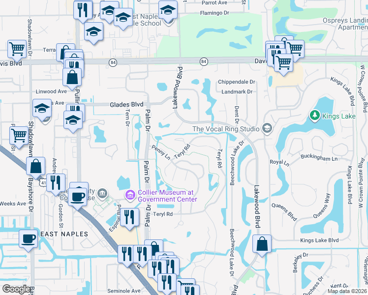 map of restaurants, bars, coffee shops, grocery stores, and more near 100 Wintergreen Way in Naples