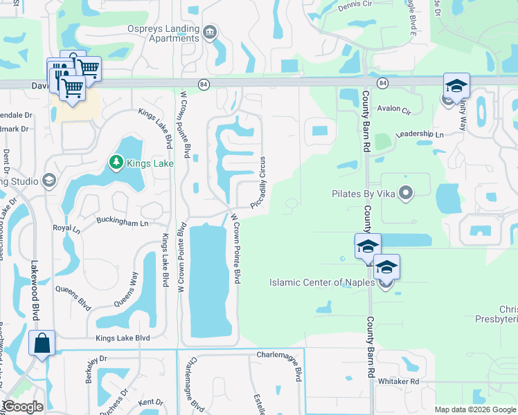 map of restaurants, bars, coffee shops, grocery stores, and more near 2244 Piccadilly Court in Naples