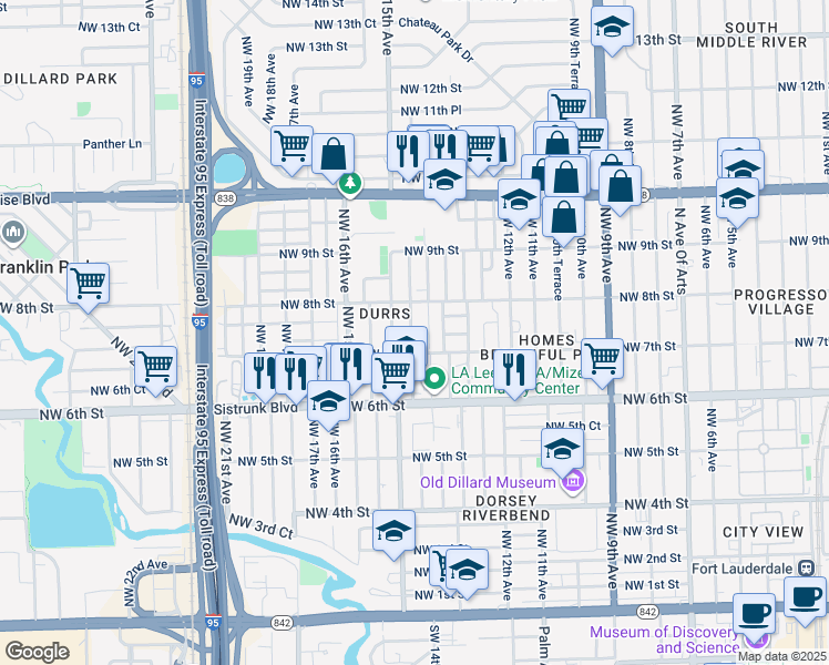 map of restaurants, bars, coffee shops, grocery stores, and more near 715 Northwest 14th Way in Fort Lauderdale