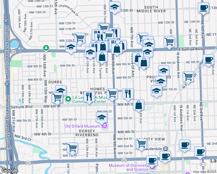 map of restaurants, bars, coffee shops, grocery stores, and more near 705 Northwest 9th Avenue in Fort Lauderdale