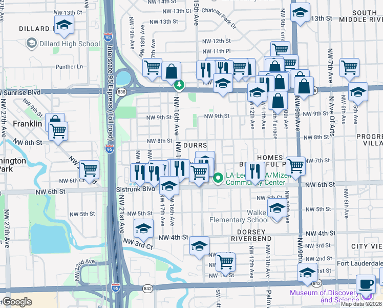 map of restaurants, bars, coffee shops, grocery stores, and more near 709 Northwest 15th Terrace in Fort Lauderdale