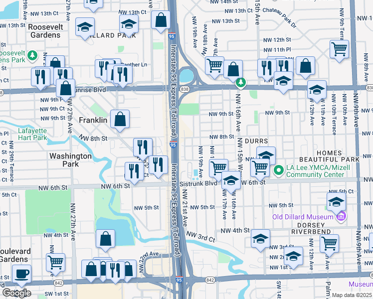 map of restaurants, bars, coffee shops, grocery stores, and more near 715 Northwest 20th Avenue in Fort Lauderdale