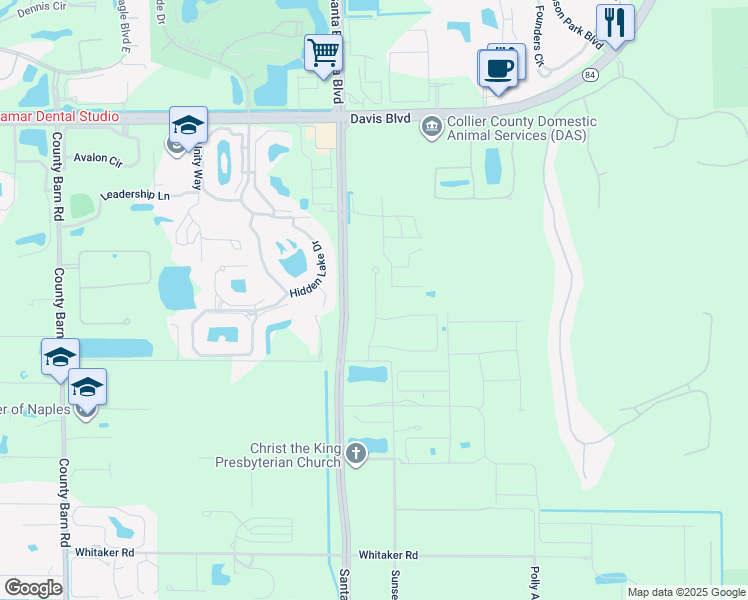 map of restaurants, bars, coffee shops, grocery stores, and more near 2401 Sunset Boulevard in Naples