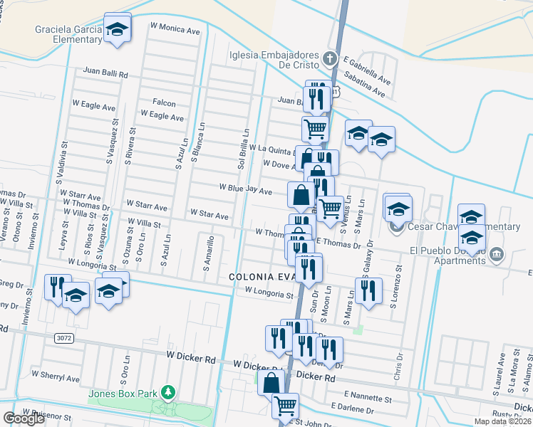 map of restaurants, bars, coffee shops, grocery stores, and more near 6501 Nogales Avenue in Pharr