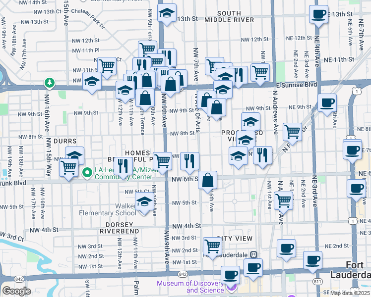 map of restaurants, bars, coffee shops, grocery stores, and more near 702 Northwest 8th Avenue in Fort Lauderdale