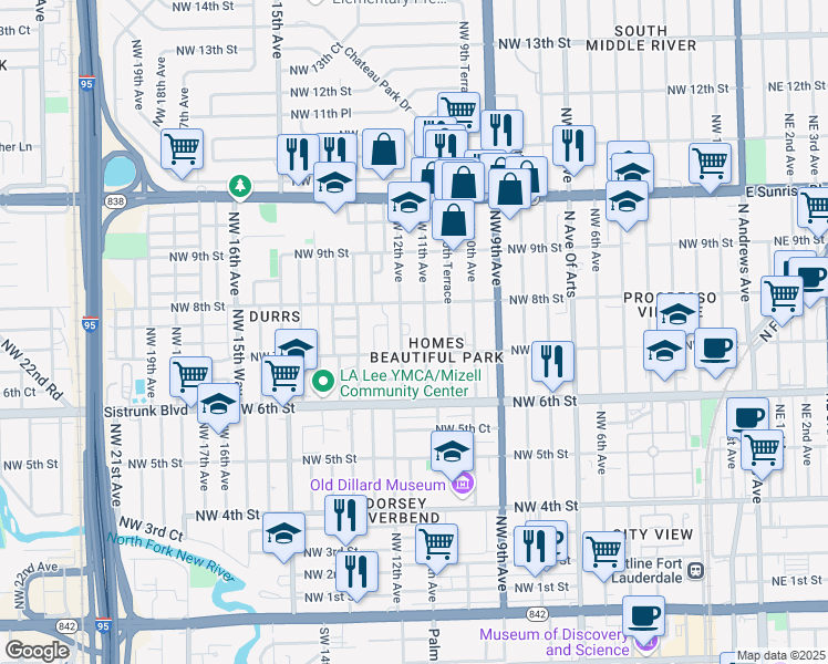 map of restaurants, bars, coffee shops, grocery stores, and more near 1101 Northwest 7th Street in Fort Lauderdale