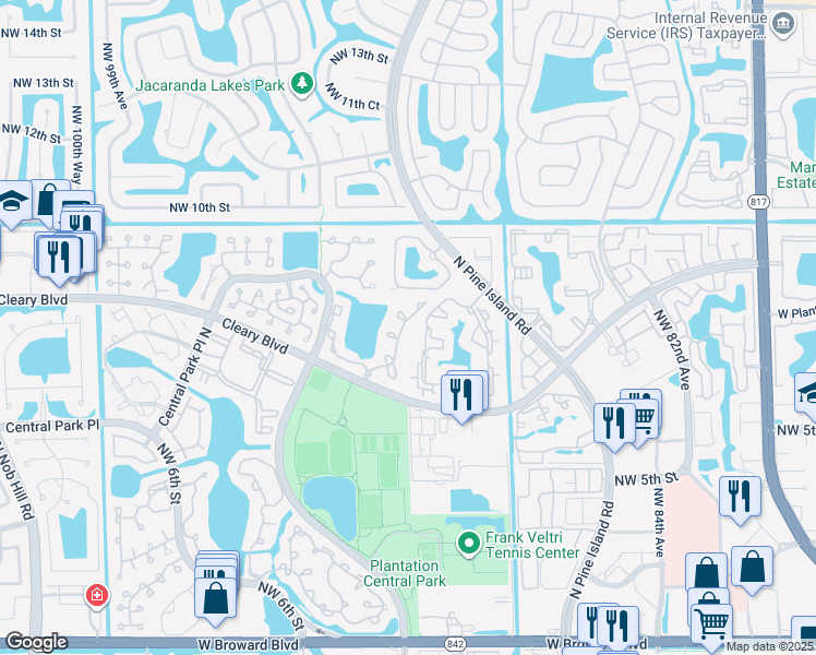 map of restaurants, bars, coffee shops, grocery stores, and more near 313 Northwest 91st Terrace in Plantation