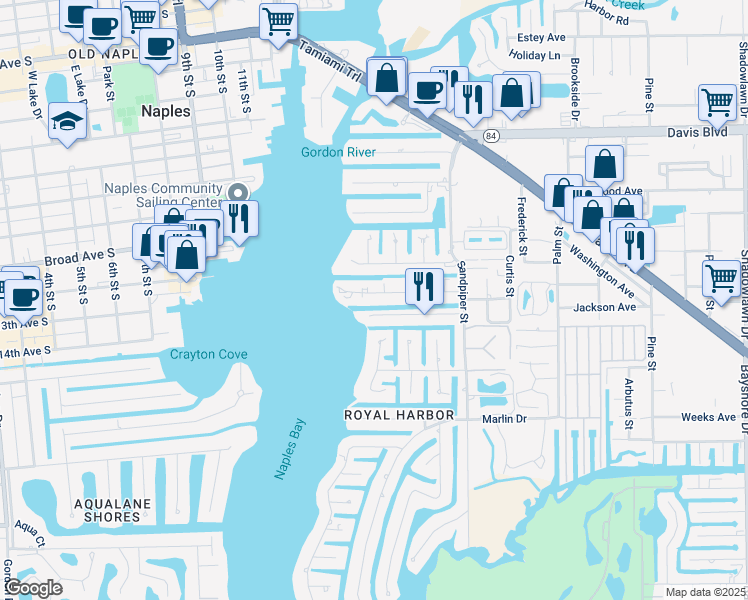 map of restaurants, bars, coffee shops, grocery stores, and more near 1420 Jewel Box Avenue in Naples
