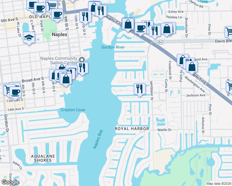 map of restaurants, bars, coffee shops, grocery stores, and more near 1322 Chesapeake Avenue in Naples