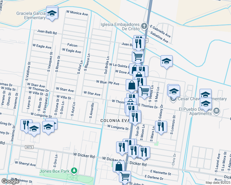map of restaurants, bars, coffee shops, grocery stores, and more near 6501 Nogales Avenue in Pharr
