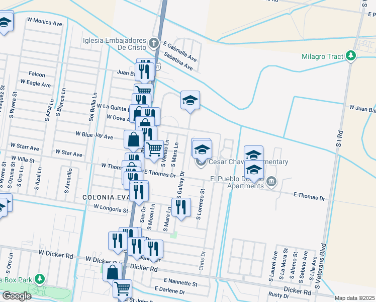 map of restaurants, bars, coffee shops, grocery stores, and more near 6311 South Galaxy Drive in Pharr