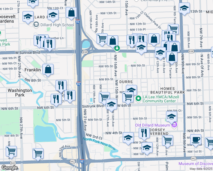 map of restaurants, bars, coffee shops, grocery stores, and more near 1700 Northwest 7th Place in Fort Lauderdale