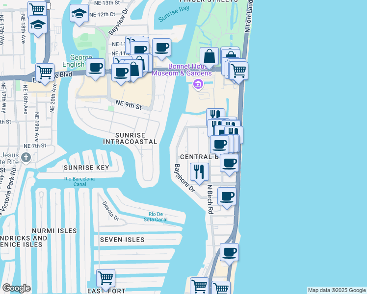 map of restaurants, bars, coffee shops, grocery stores, and more near 2801 Terramar Street in Fort Lauderdale