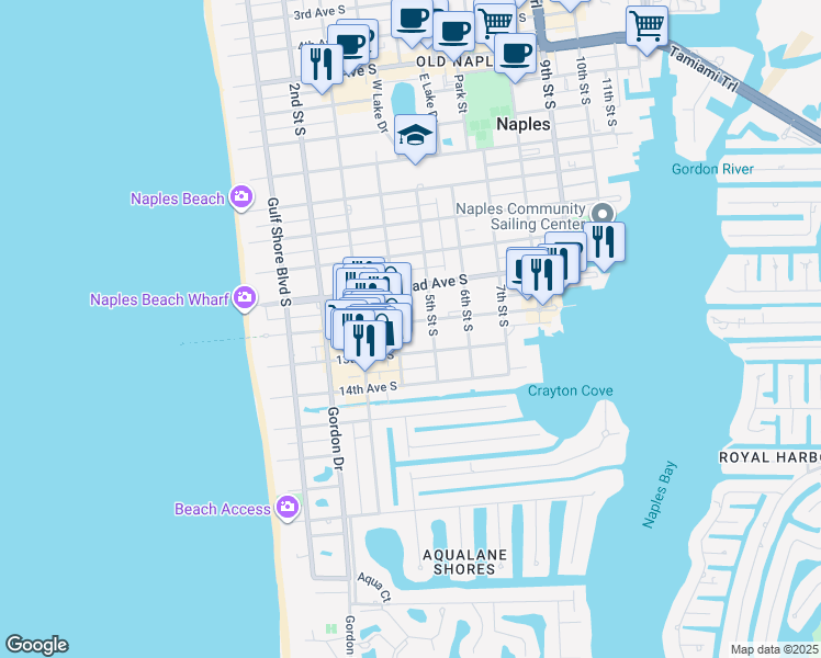 map of restaurants, bars, coffee shops, grocery stores, and more near 422 12th Avenue South in Naples