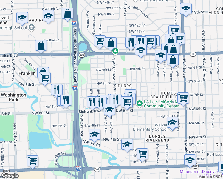 map of restaurants, bars, coffee shops, grocery stores, and more near 1610 Northwest 7th Court in Fort Lauderdale