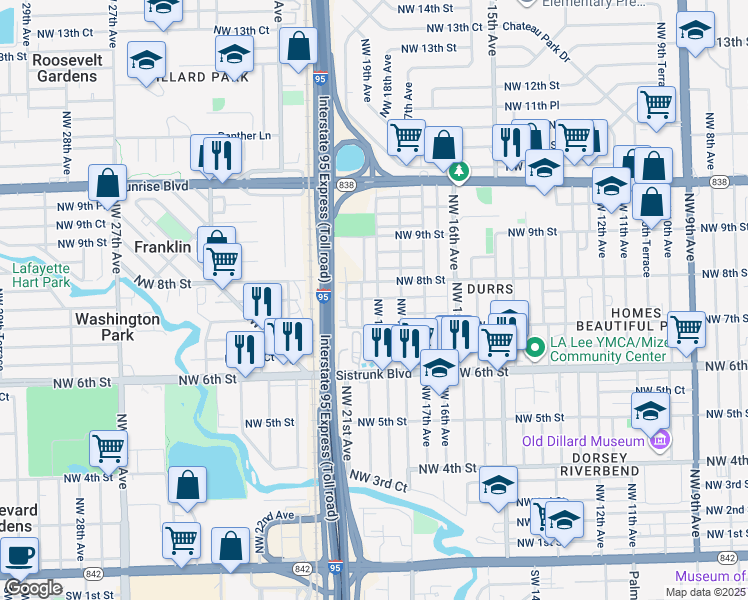 map of restaurants, bars, coffee shops, grocery stores, and more near 715 Northwest 19th Avenue in Fort Lauderdale