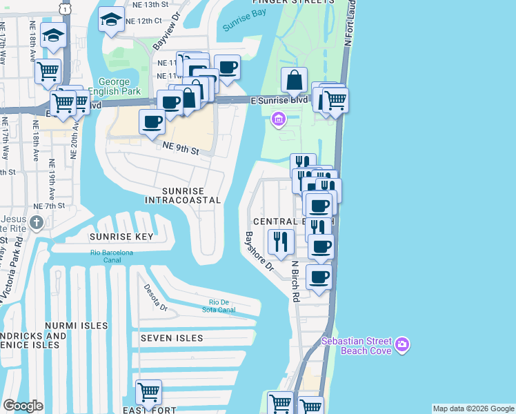 map of restaurants, bars, coffee shops, grocery stores, and more near 2801 Terramar Street in Fort Lauderdale