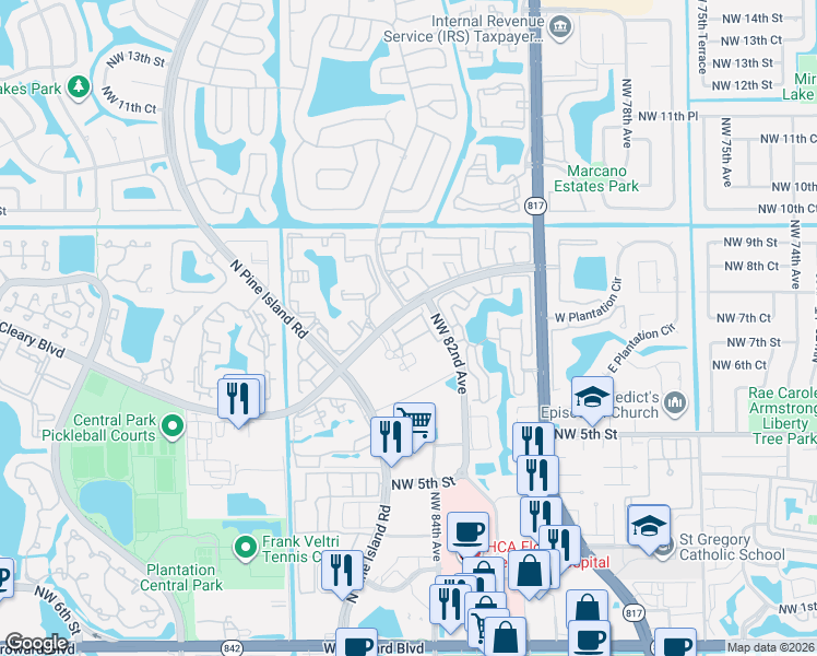 map of restaurants, bars, coffee shops, grocery stores, and more near 777 South Way in Fort Lauderdale