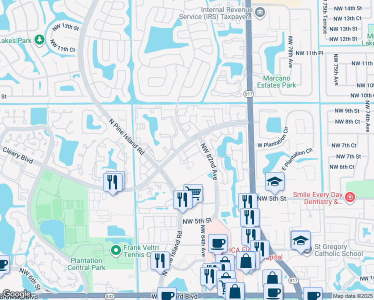 map of restaurants, bars, coffee shops, grocery stores, and more near 777 South Way in Fort Lauderdale