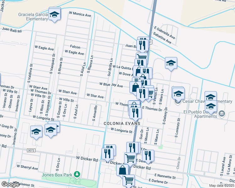 map of restaurants, bars, coffee shops, grocery stores, and more near 6501 Nogales Avenue in Pharr