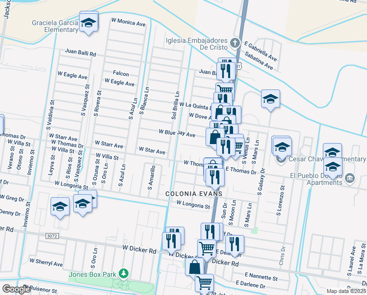 map of restaurants, bars, coffee shops, grocery stores, and more near 6501 Nogales Avenue in Pharr