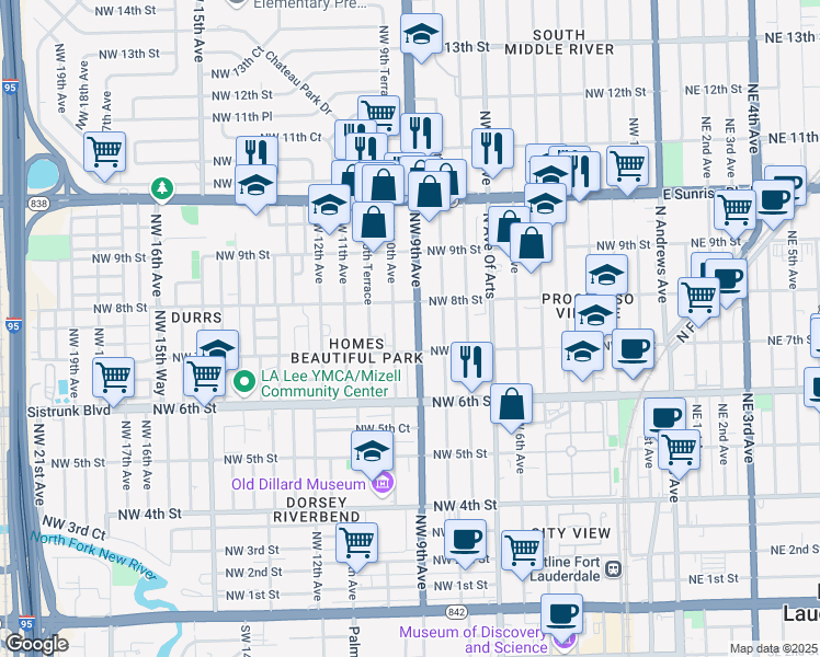 map of restaurants, bars, coffee shops, grocery stores, and more near 705 Northwest 9th Avenue in Fort Lauderdale