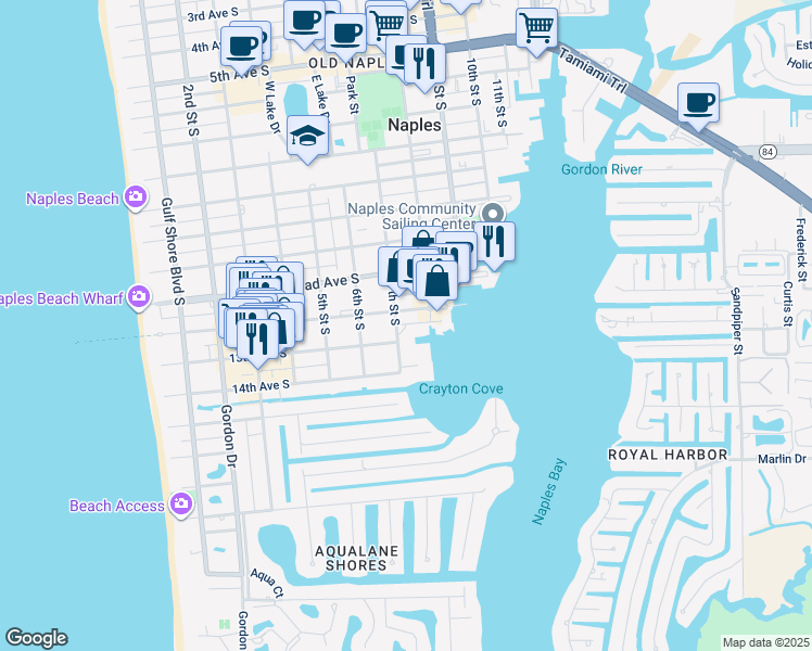 map of restaurants, bars, coffee shops, grocery stores, and more near 689 13th Avenue South in Naples