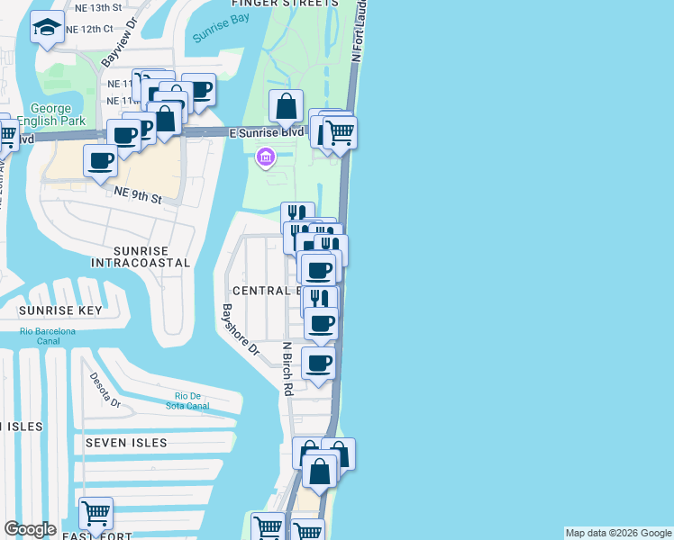 map of restaurants, bars, coffee shops, grocery stores, and more near in Fort Lauderdale
