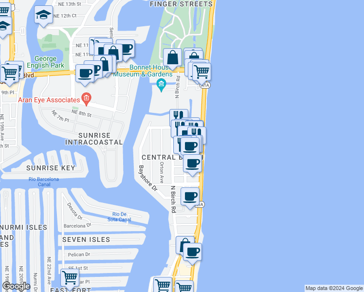 map of restaurants, bars, coffee shops, grocery stores, and more near 600 Breakers Avenue in Fort Lauderdale