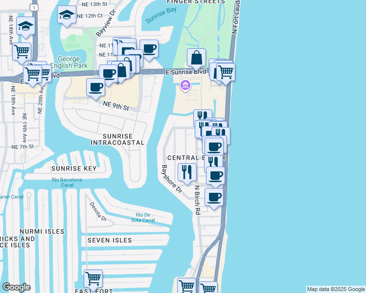 map of restaurants, bars, coffee shops, grocery stores, and more near 2801 Terramar Street in Fort Lauderdale