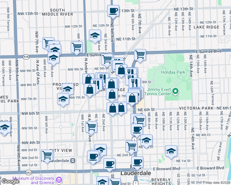 map of restaurants, bars, coffee shops, grocery stores, and more near 648 Northeast 3rd Avenue in Fort Lauderdale