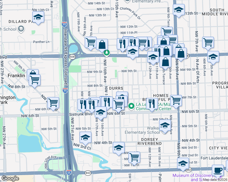 map of restaurants, bars, coffee shops, grocery stores, and more near 709 Northwest 15th Terrace in Fort Lauderdale