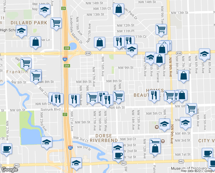 map of restaurants, bars, coffee shops, grocery stores, and more near 709 Northwest 15th Terrace in Fort Lauderdale
